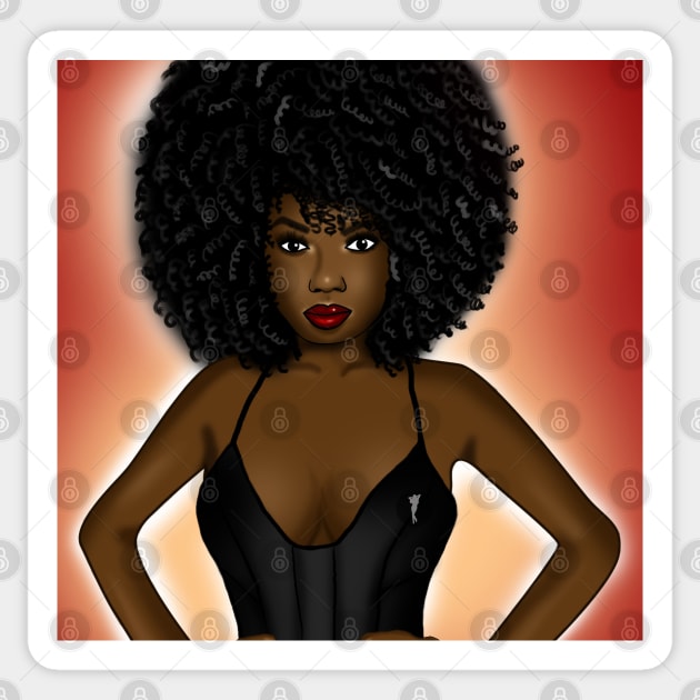 black girl magic digital art with big afro hair Sticker by Spinkly Creations 